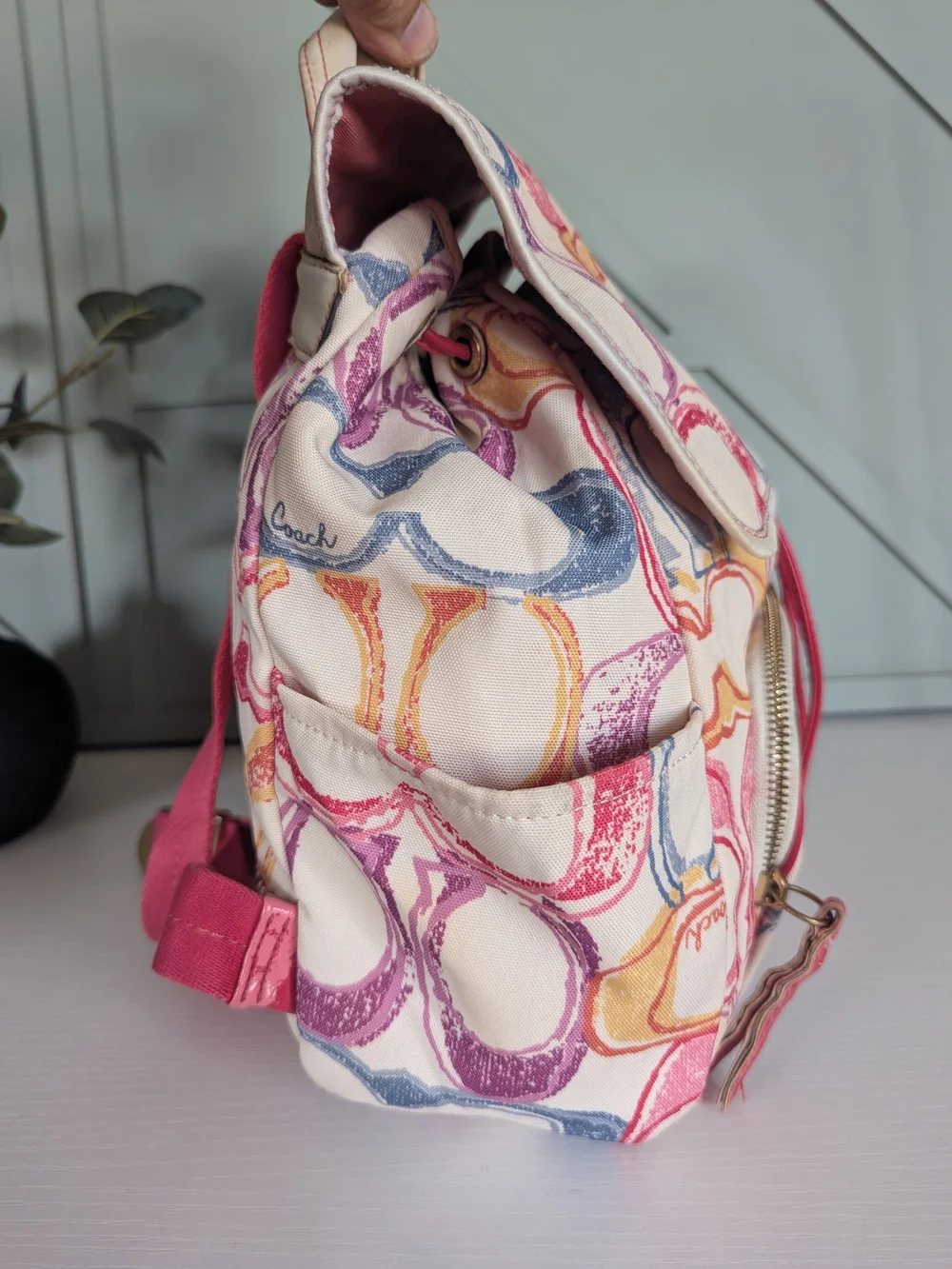 Coach Multicolor Signature Canvas Backpack - Pink Accent